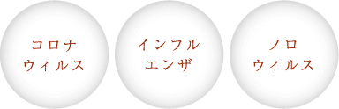 コロナウィルス、インフルエンザ、ノロウィルス
