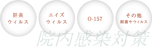 肝炎ウィルス、エイズウィルス、O-157、その他細菌やウィルス、「院内感染対策」